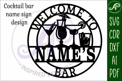 Cocktail bar wall sign svg laser cut template SVG APInspireddesigns 
