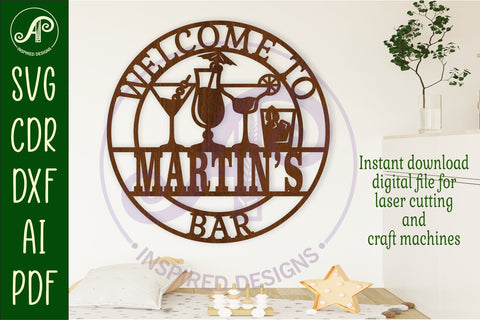 Cocktail bar wall sign svg laser cut template SVG APInspireddesigns 