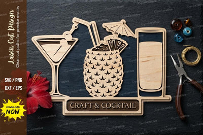 Cocktail Drinks SVG Laser Cut Design | Bar Decor Beverage Pattern SVG Regulrcrative 