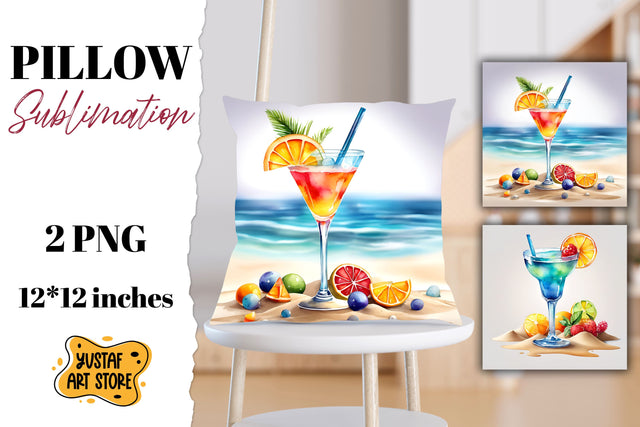 Cocktail pillow sublimation. 2 summer pillow design Sublimation Yustaf Art Store 