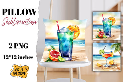 Cocktail pillow sublimation. 2 summer pillow design Sublimation Yustaf Art Store 