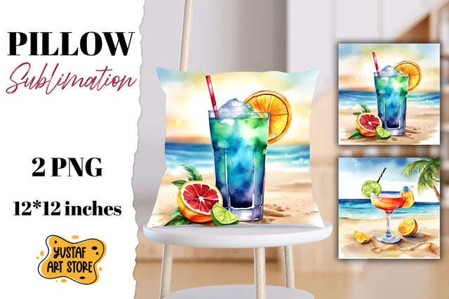 Cocktail pillow sublimation. 2 summer pillow design Sublimation Yustaf Art Store 