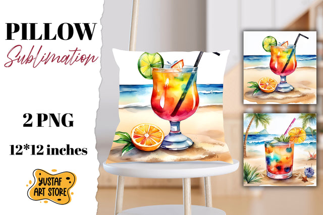 Cocktail pillow sublimation. 2 summer pillow design Sublimation Yustaf Art Store 