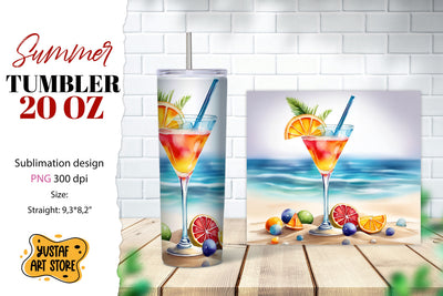 Cocktail tumbler wrap. Summer tumbler sublimation design Sublimation Yustaf Art Store 