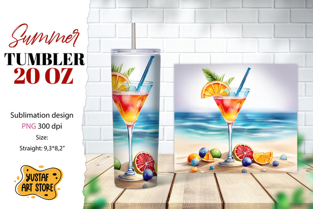 Cocktail tumbler wrap. Summer tumbler sublimation design Sublimation Yustaf Art Store 
