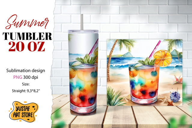 Cocktail tumbler wrap. Summer tumbler sublimation design Sublimation Yustaf Art Store 