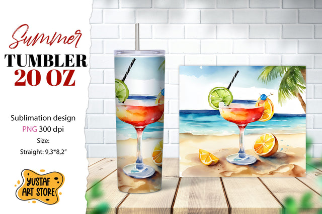 Cocktail tumbler wrap. Summer tumbler sublimation design Sublimation Yustaf Art Store 