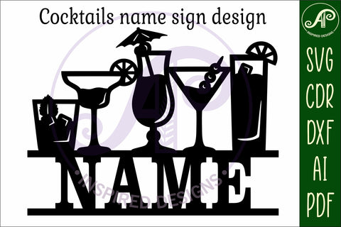 Cocktails name sign svg laser cut file SVG APInspireddesigns 
