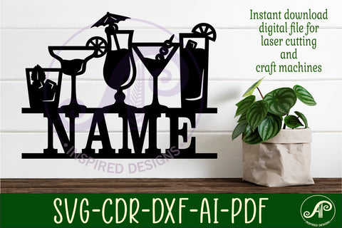 Cocktails name sign svg laser cut file SVG APInspireddesigns 