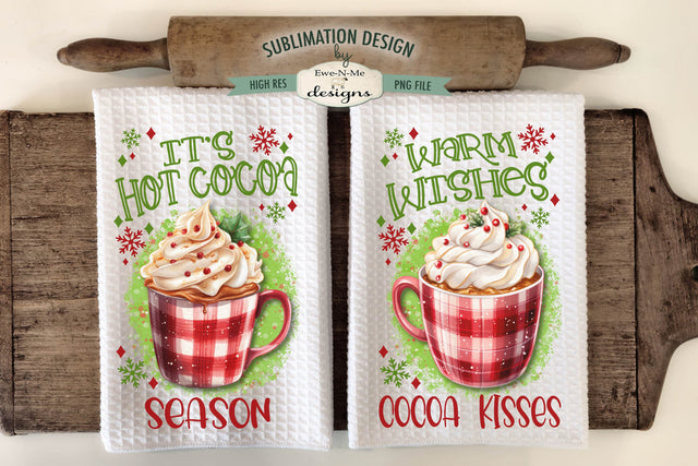 Cocoa Mug Christmas Towel Sublimation Design | Kitchen Towel Designs Sublimation Ewe-N-Me Designs 