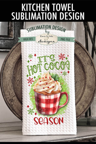Cocoa Mug Christmas Towel Sublimation Design | Kitchen Towel Designs Sublimation Ewe-N-Me Designs 