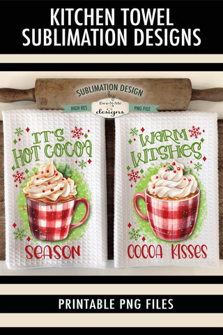 Cocoa Mug Christmas Towel Sublimation Design | Kitchen Towel Designs Sublimation Ewe-N-Me Designs 