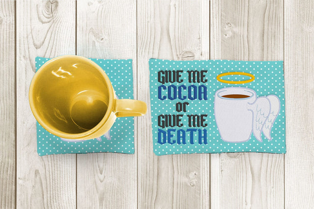 Cocoa or Death Angel Wing Mug Rug ITH Applique Embroidery Embroidery/Applique DESIGNS Risa Rocks It 