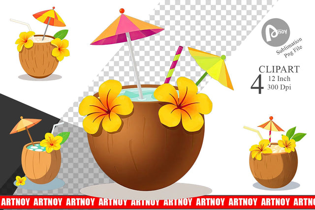 Coconut Drink Clipart Sublimation artnoy 