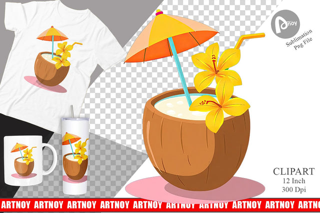 Coconut Drink Clipart Sublimation artnoy 