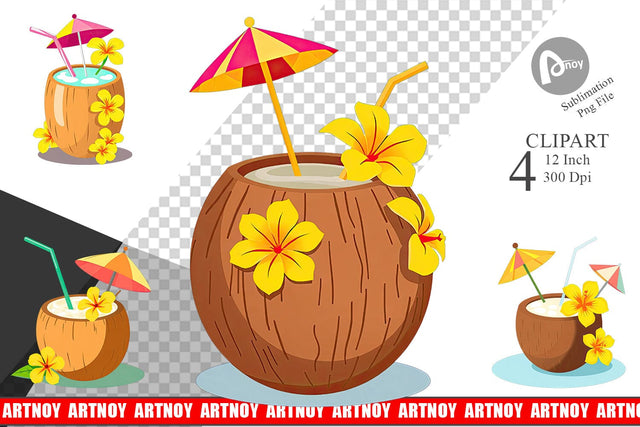 Coconut Drink Clipart Sublimation artnoy 