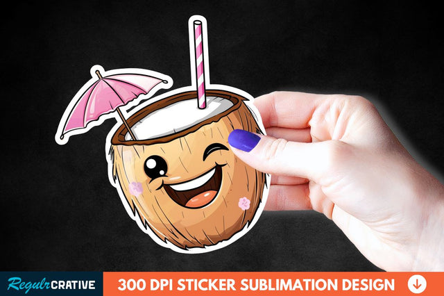 Coconut Drink Sticker Clipart Sublimation Regulrcrative 