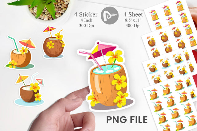 Coconut Drink Sticker Sublimation artnoy 