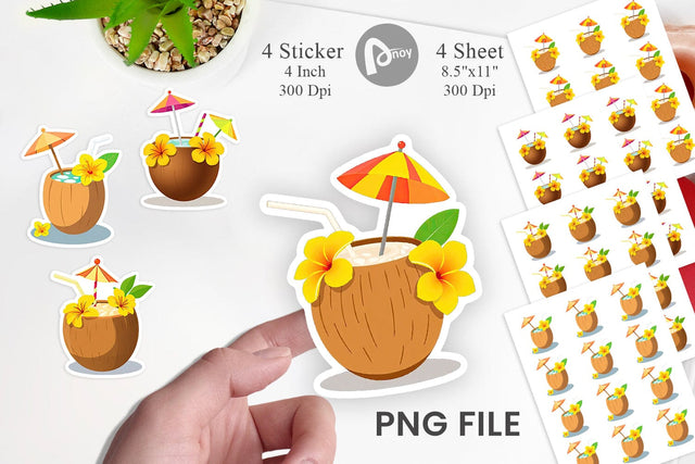 Coconut Drink Sticker Sublimation artnoy 