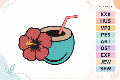 Coconut Drink Summer Tropical Embroidery Design Embroidery/Applique DESIGNS sg embroidery 