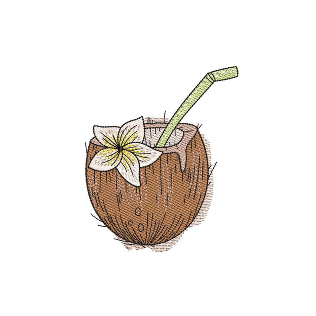 Coconut Drink with Flower and Straw Machine Embroidery Design, Travel Embroidery File, 3 sizes, Instant download Embroidery/Applique DESIGNS Nino Nadaraia 