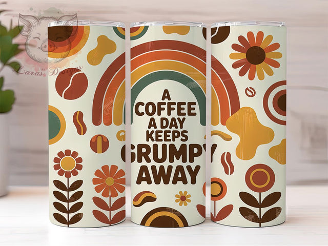 Coffee a Day Humor Quote 20oz Tumbler Wrap, Coffee a Day Quote, Keeps Grumpy Away, Funny Coffee Design, Coffee Sublimation PNG, 20oz Tumbler Wrap, Vintage Coffee Humor Sublimation Lara' s Designs 