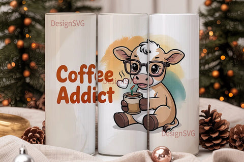 Coffee Addict Calf 20oz Tumbler Wrap Sublimation DesignSVG 
