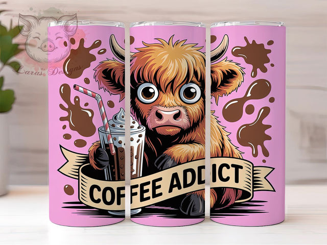 Coffee Addict Cow 20oz Tumbler Wrap, Coffee Addict Sublimation, Cartoon Cow PNG, Humorous Cow Design, 20oz Tumbler Wrap, Cute Cow Sublimation, Summer Vibes Wrap Sublimation Lara' s Designs 