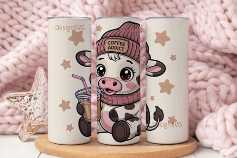 Coffee Addict Cow Tumbler Wrap Sublimation DesignSVG 