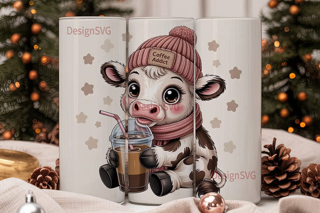 Coffee Addict Cow Tumbler Wrap Sublimation DesignSVG 