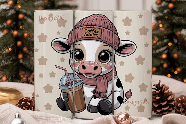 Coffee Addict Cow Tumbler Wrap Sublimation DesignSVG 