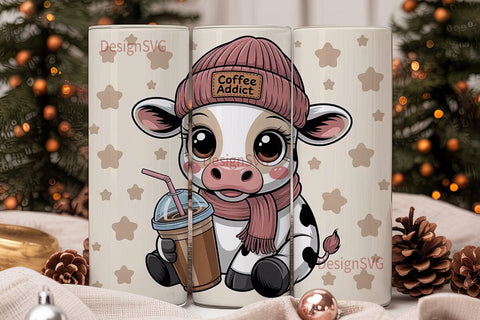 Coffee Addict Cow Tumbler Wrap Sublimation DesignSVG 