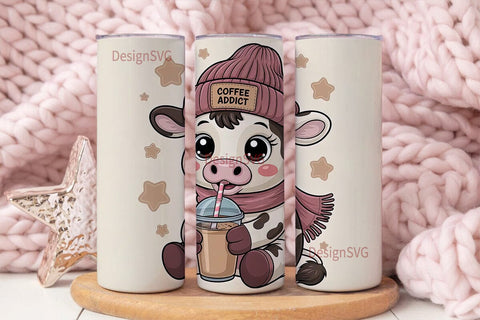 Coffee Addict Cow Tumbler Wrap Sublimation DesignSVG 