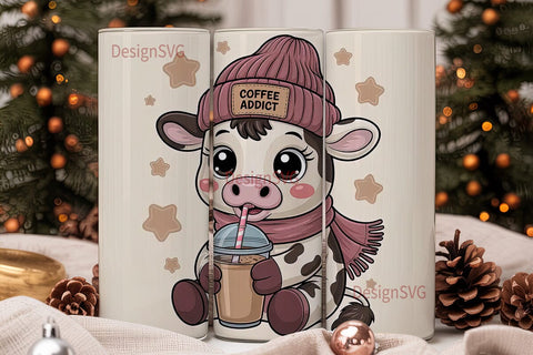 Coffee Addict Cow Tumbler Wrap Sublimation DesignSVG 