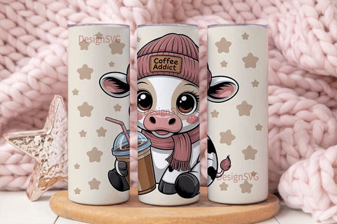 Coffee Addict Cow Tumbler Wrap Sublimation DesignSVG 