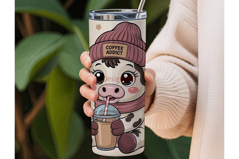 Coffee Addict Cow Tumbler Wrap Sublimation DesignSVG 