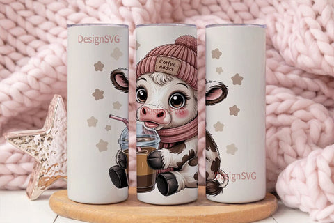 Coffee Addict Cow Tumbler Wrap Sublimation DesignSVG 
