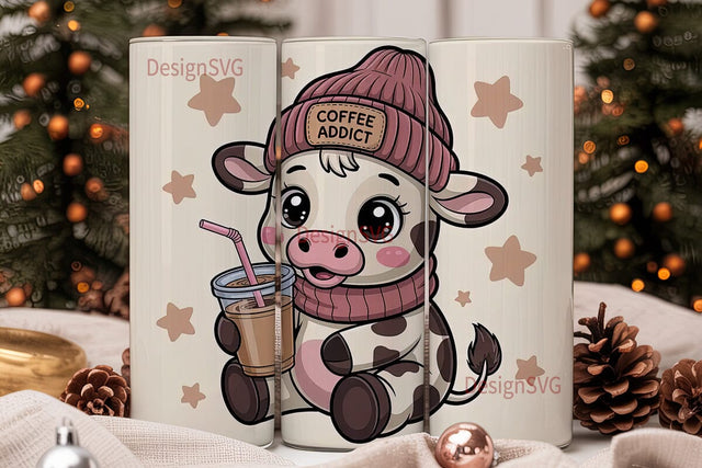 Coffee Addict Cow Tumbler Wrap Sublimation DesignSVG 