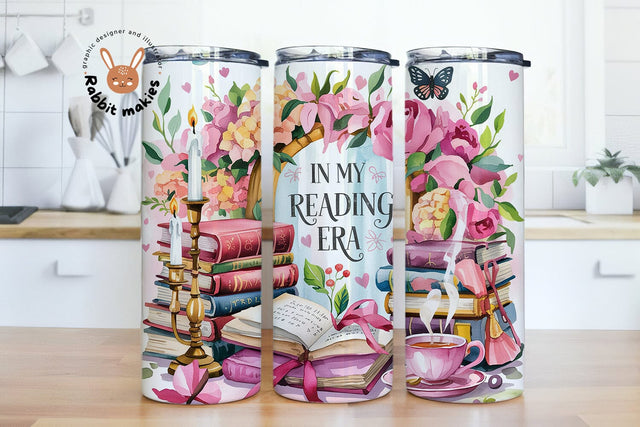 Coffee and Books Tumbler Wrap, In My Coffee and Books Era 20 oz Skinny Tumbler Sublimation Rabbitmakies 