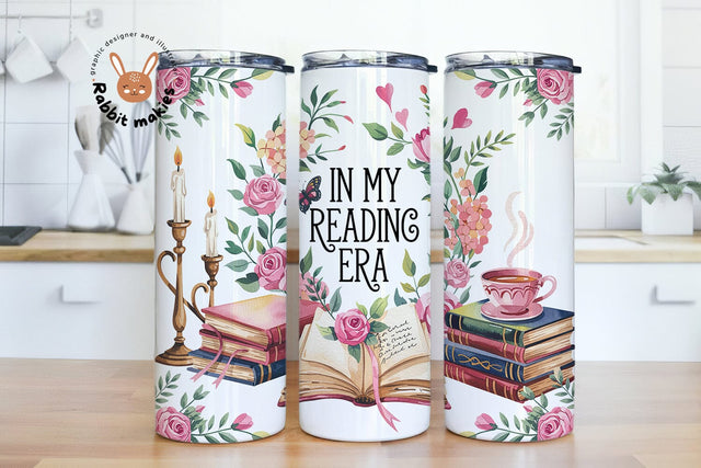 Coffee and Books Tumbler Wrap, In My Coffee and Books Era 20 oz Skinny Tumbler Sublimation Rabbitmakies 