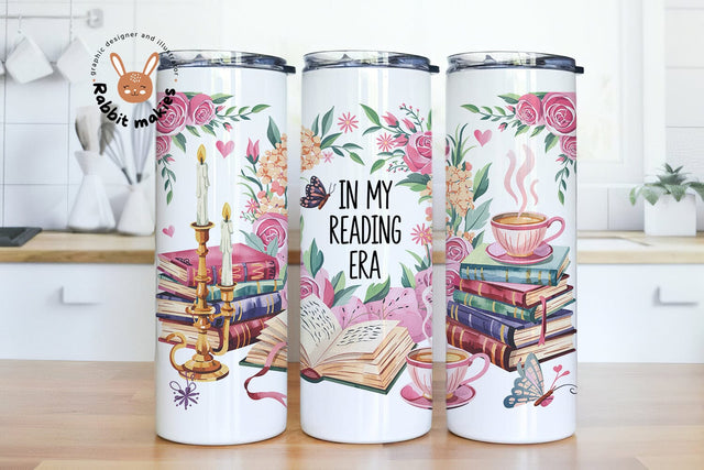 Coffee and Books Tumbler Wrap, In My Coffee and Books Era 20 oz Skinny Tumbler Sublimation Rabbitmakies 