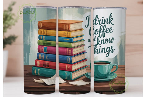 Coffee and Books Tumbler Wrap Sublimation PixelChick 