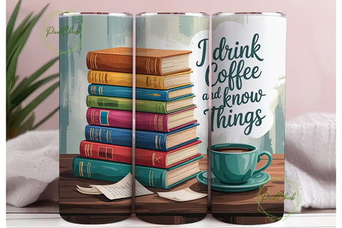 Coffee and Books Tumbler Wrap Sublimation PixelChick 