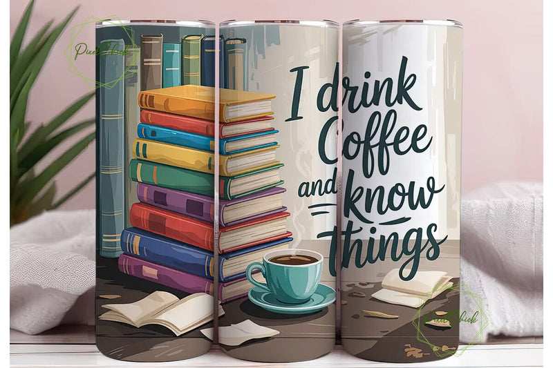 Coffee and Books Tumbler Wrap Sublimation PixelChick 