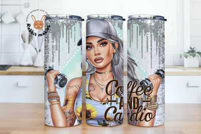 Coffee and Cardio 20oz Tumbler Wrap Design, Cardio Tumbler Design, Girl 20oz Tumbler Sublimation Design Sublimation Rabbitmakies 