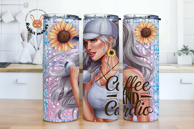 Coffee and Cardio 20oz Tumbler Wrap Design, Cardio Tumbler Design, Girl 20oz Tumbler Sublimation Design Sublimation Rabbitmakies 