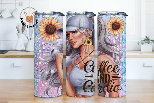 Coffee and Cardio 20oz Tumbler Wrap Design, Cardio Tumbler Design, Girl 20oz Tumbler Sublimation Design Sublimation Rabbitmakies 