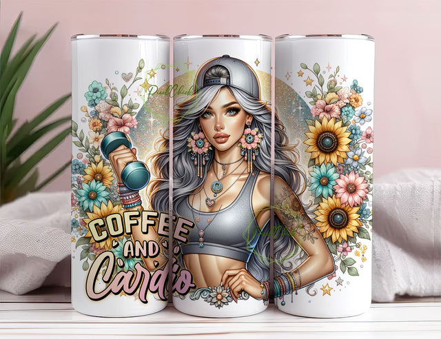 Coffee and Cardio 20oz Wrap Design, Cardio tumbler 20oz Wrap Design, Cardio 20oz Tumbler Sublimation Design Sublimation PixelChick 