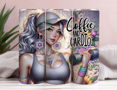 Coffee and Cardio 20oz Wrap Design, Cardio tumbler 20oz Wrap Design, Cardio 20oz Tumbler Sublimation Design Sublimation PixelChick 