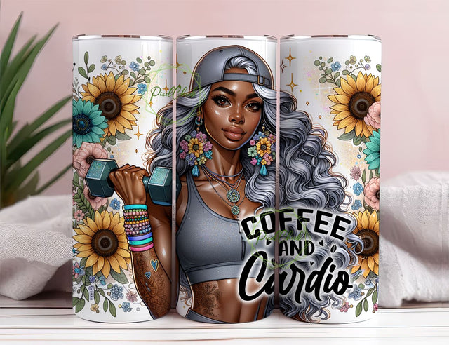 Coffee and Cardio 20oz Wrap Design, Cardio tumbler 20oz Wrap Design, Cardio 20oz Tumbler Sublimation Design Sublimation PixelChick 